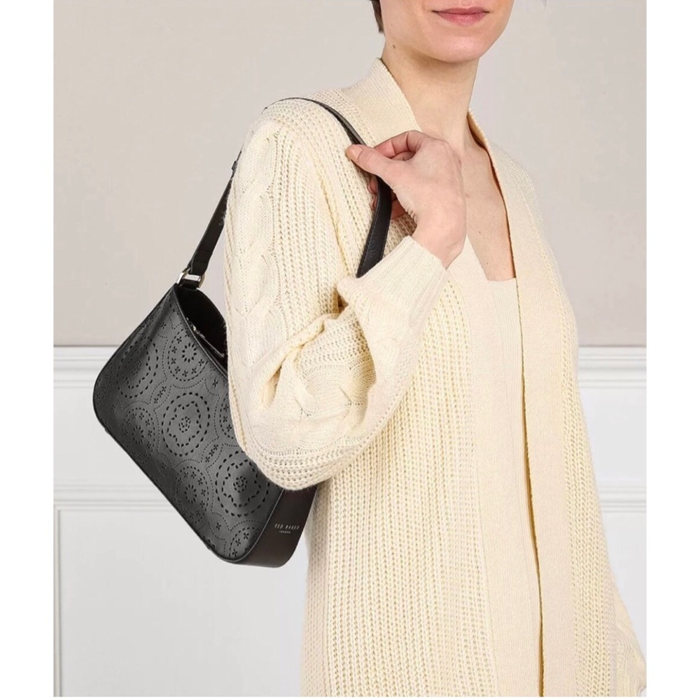 Ted Baker black leather perforated shoulder bag